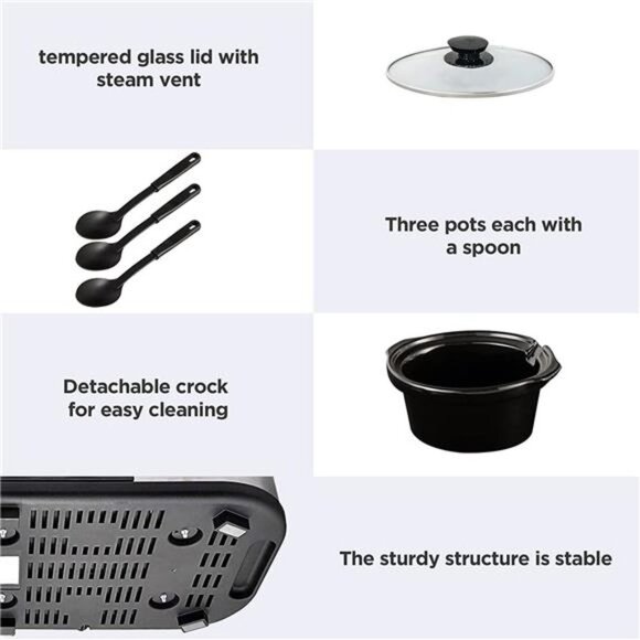 Slow Cooker, Triple Slow Cooker Buffet Server 3 Pot Food Warmer, 3-Section - Picture 4 of 6